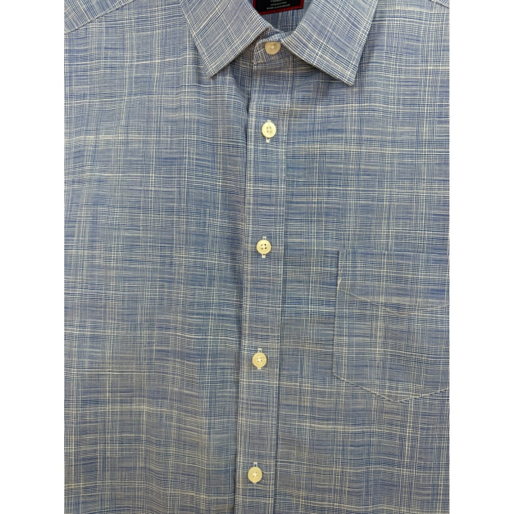 UNTUCKit Mens‎ Blue Glen Plaid Cotton Button Down Shirt LS Contrast Cuff Size M